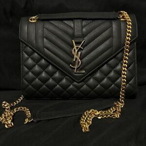 Yves Saint Laurent Black Quilted Shoulder Bag with Gold Chain